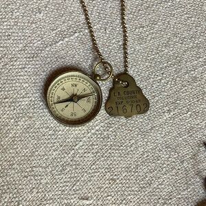 Vintage LA Dog Tag & Vintage Maritime Compass on Ball Chain